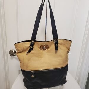 Emma Fox 2 Tone Shoulder/Tote Leather Bag Black/Tan, Classic Business Casual